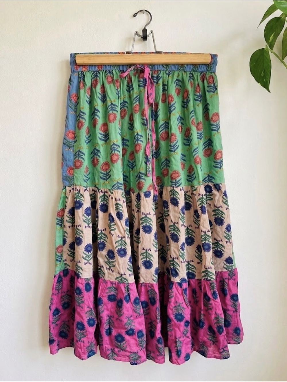 "Sacred Threads" Boho Floral Tiered Maxi Skirt -women/teen size S/M 100% Rayon